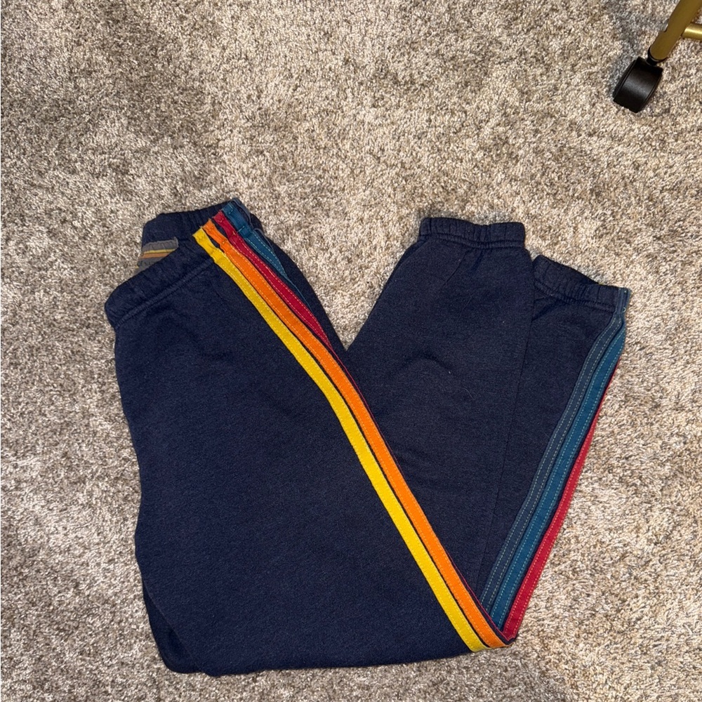 Aviator Nation Navy Joggers with Rainbow Stripes